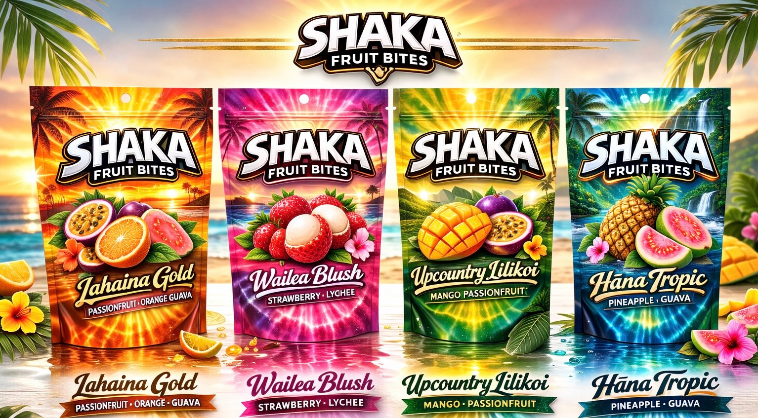 The Shaka Sampler – 4 Flavor Tropical Bundle (4 x 3.3 oz Bags)