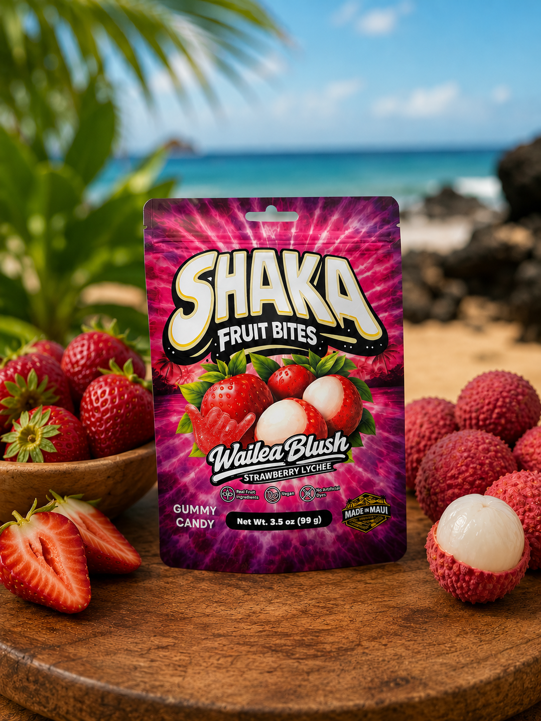 Shaka Fruit Bites - Wailea Blush – Strawberry Lychee Gummies (3.5oz)