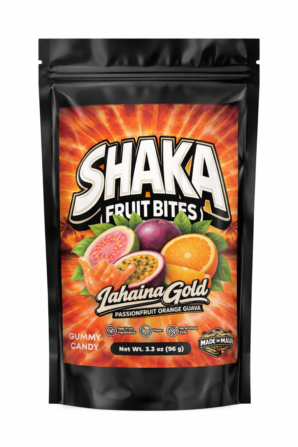 Shaka Fruit Bites - Lahaina Gold – Passionfruit Orange Guava Gummies (3.3 oz)